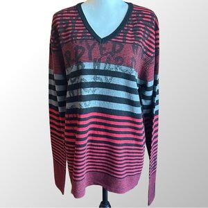 Ed Hardy‎ Sweater NWT Unisex XL Red & Black Stripes Wool Blend Graffiti Y2K